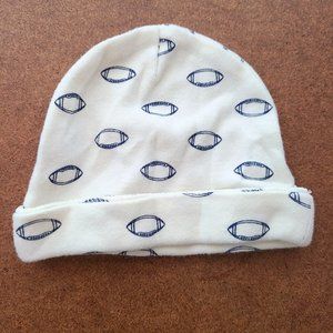 ♡ 5/$20 - HB Boy's White Football Print Beanie Hat  0-6 mo.